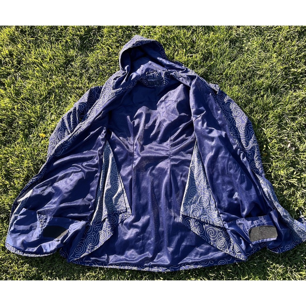 AGU Jacket Womens XL Blue Hooded Windbreaker Raincoat Reflective Print‎ Cycling - Picture 14 of 14